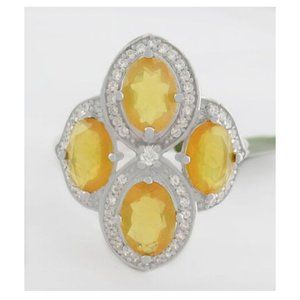 Genuine 2.60 Cts Opal & White Sapphire Ring .925 Sterling Silver